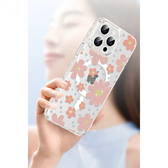 Joko Apple İphone 15 Pro Max Floral Magsafe Kapak - Beyaz