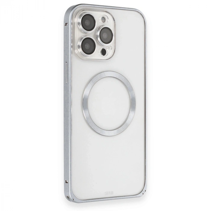 Joko Apple İphone 15 Pro Max Kılıf Metal Bumper Magneticsafe Kapak - Gri