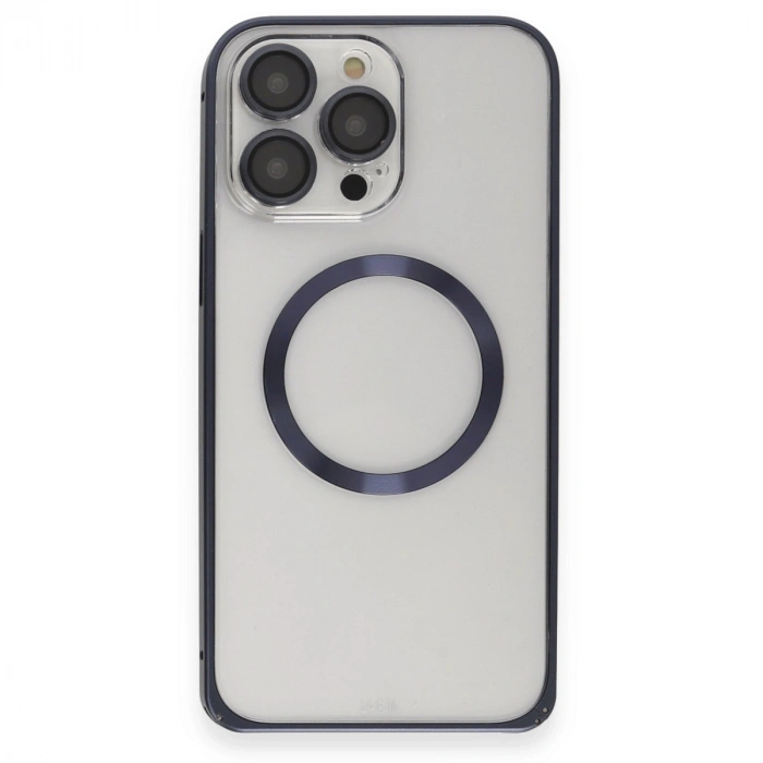 Joko Apple İphone 15 Pro Max Kılıf Metal Bumper Magneticsafe Kapak - Lacivert