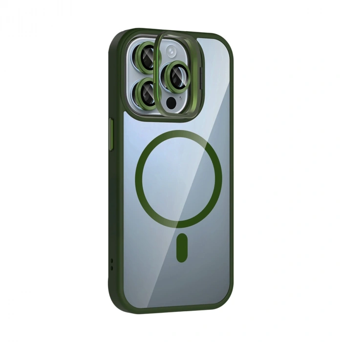 Joko Apple İphone 15 Pro Max Remim Lensli Magsafe Standlı Kapak - Koyu Yeşil
