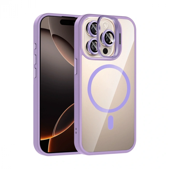 Joko Apple İphone 15 Pro Max Remim Lensli Magsafe Standlı Kapak - Lila