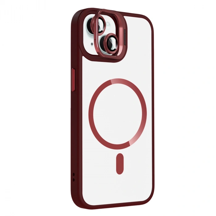 Joko Apple İphone 15 Remim Lensli Magsafe Standlı Kapak - Bordo
