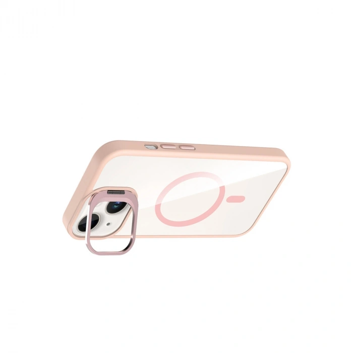 Joko Apple İphone 15 Remim Lensli Magsafe Standlı Kapak - Pembe