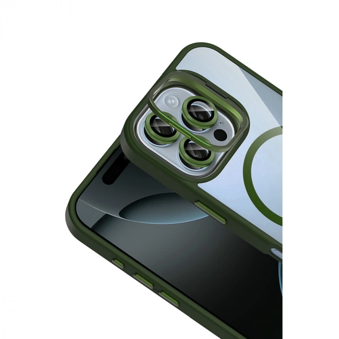 Joko Apple İphone 16 Pro Max Remim Lensli Magsafe Standlı Kapak - Koyu Yeşil