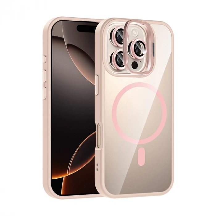Joko Apple İphone 16 Pro Max Remim Lensli Magsafe Standlı Kapak - Pembe