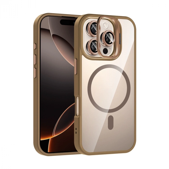 Joko Apple İphone 16 Pro Remim Lensli Magsafe Standlı Kapak - Kahverengi