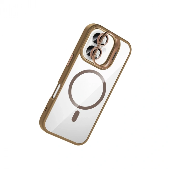 Joko Apple İphone 16 Remim Lensli Magsafe Standlı Kapak - Kahverengi