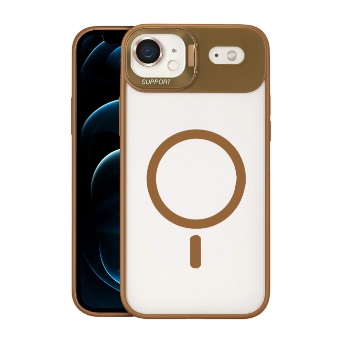 Joko Apple İphone 17 Air Remim Lensli Magsafe Standlı Kapak - Kahverengi