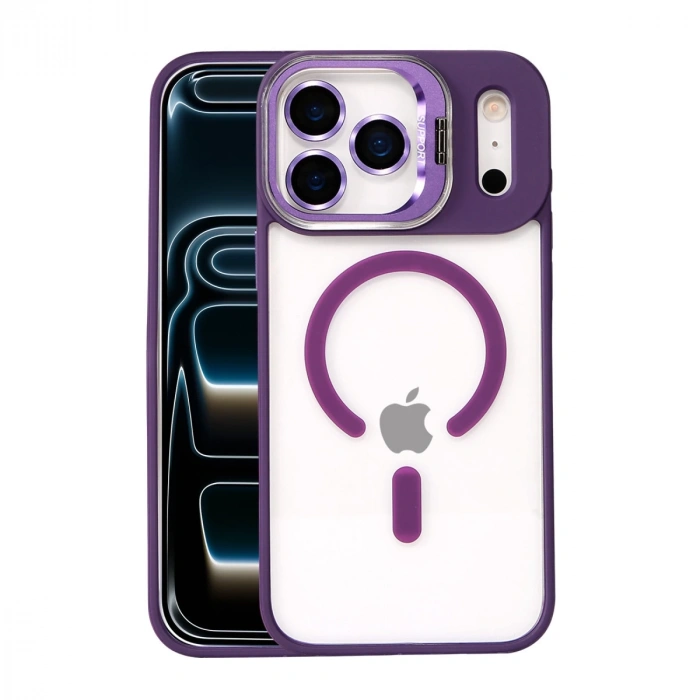 Joko Apple İphone 17 Pro Max Remim Lensli Magsafe Standlı Kapak - Derin Mor