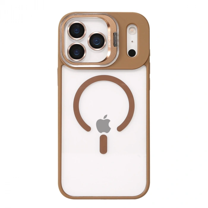 Joko Apple İphone 17 Pro Max Remim Lensli Magsafe Standlı Kapak - Kahverengi