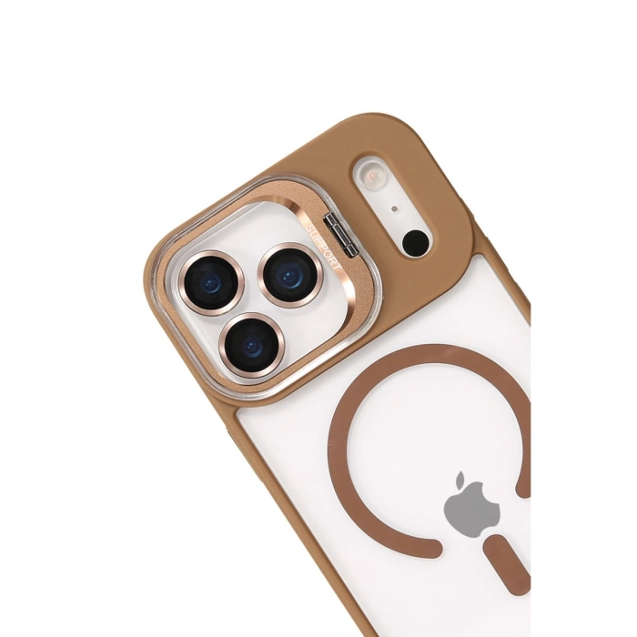 Joko Apple İphone 17 Pro Max Remim Lensli Magsafe Standlı Kapak - Kahverengi