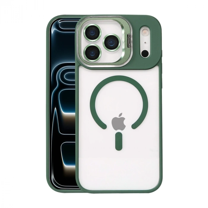 Joko Apple İphone 17 Pro Max Remim Lensli Magsafe Standlı Kapak - Koyu Yeşil