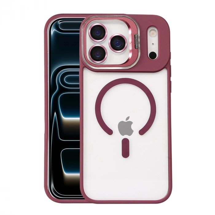 Joko Apple İphone 17 Pro Remim Lensli Magsafe Standlı Kapak - Bordo