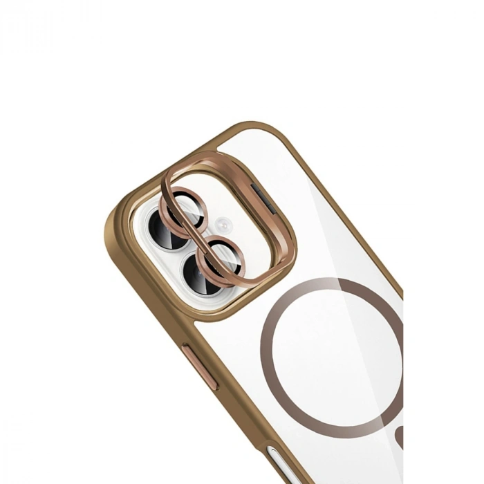 Joko Apple İphone 17 Remim Lensli Magsafe Standlı Kapak - Kahverengi