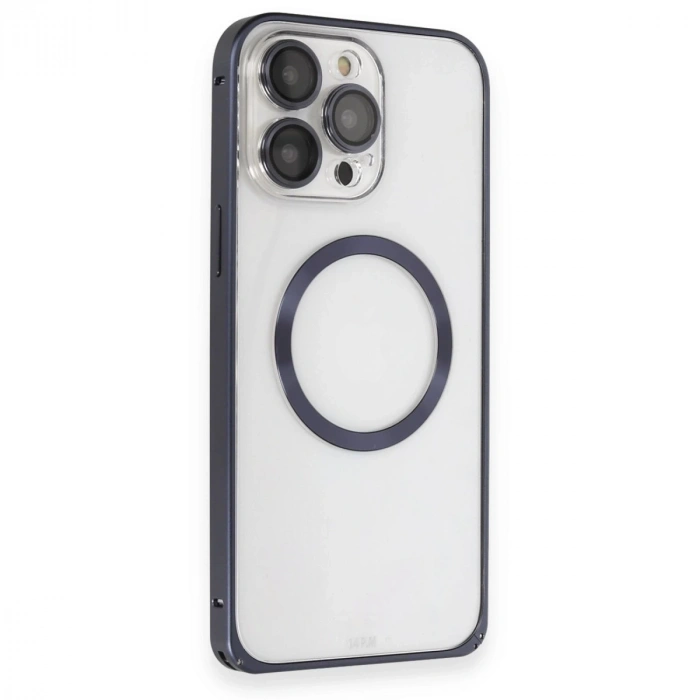 Joko İphone 15 Pro Kılıf Metal Bumper Magneticsafe Kapak - Lacivert