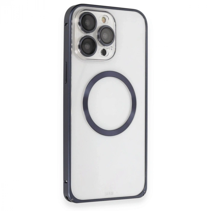 Joko İphone 15 Pro Max Kılıf Metal Bumper Magneticsafe Kapak - Lacivert
