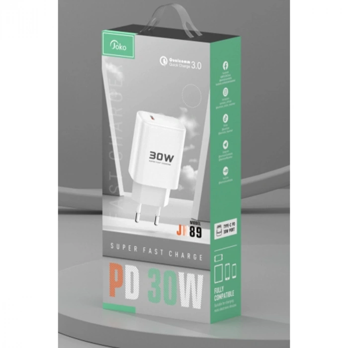 Joko Jk89 30w Type-c Çıkışlı Ekstra Dc66 1m Type-c To Lightning  Kablolu Pd Şarj Cihazı - Beyaz