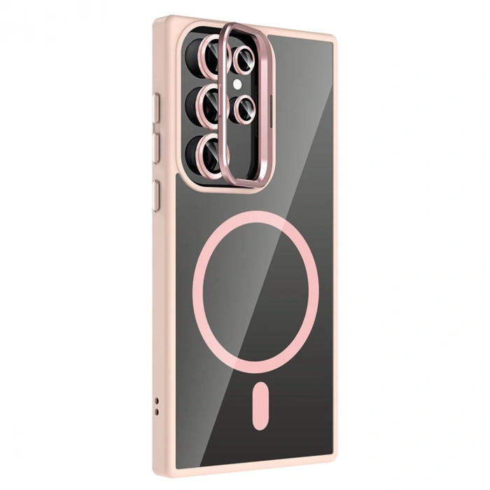 Joko Samsung Galaxy S23 Ultra Remim Lensli Magsafe Standlı Kapak - Pembe