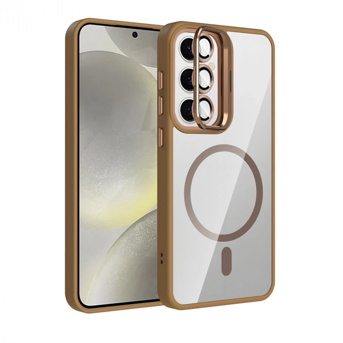 Joko Samsung Galaxy S24 Fe Remim Lensli Magsafe Standlı Kapak - Kahverengi