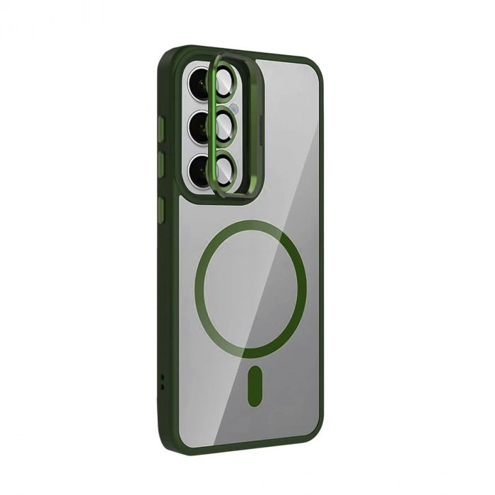 Joko Samsung Galaxy S24 Fe Remim Lensli Magsafe Standlı Kapak - Koyu Yeşil