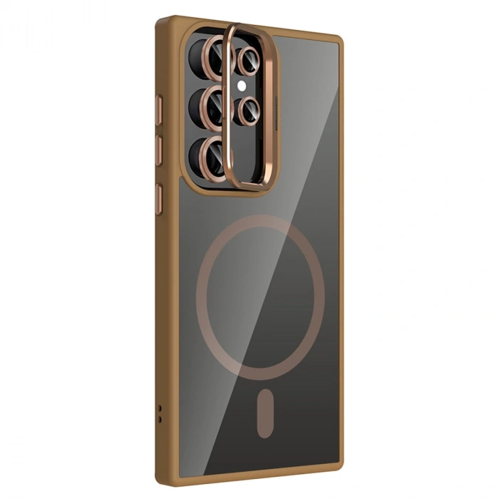 Joko Samsung Galaxy S24 Ultra Remim Lensli Magsafe Standlı Kapak - Kahverengi