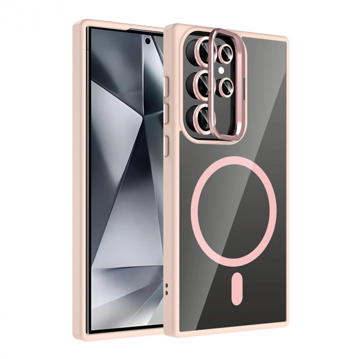 Joko Samsung Galaxy S24 Ultra Remim Lensli Magsafe Standlı Kapak - Pembe