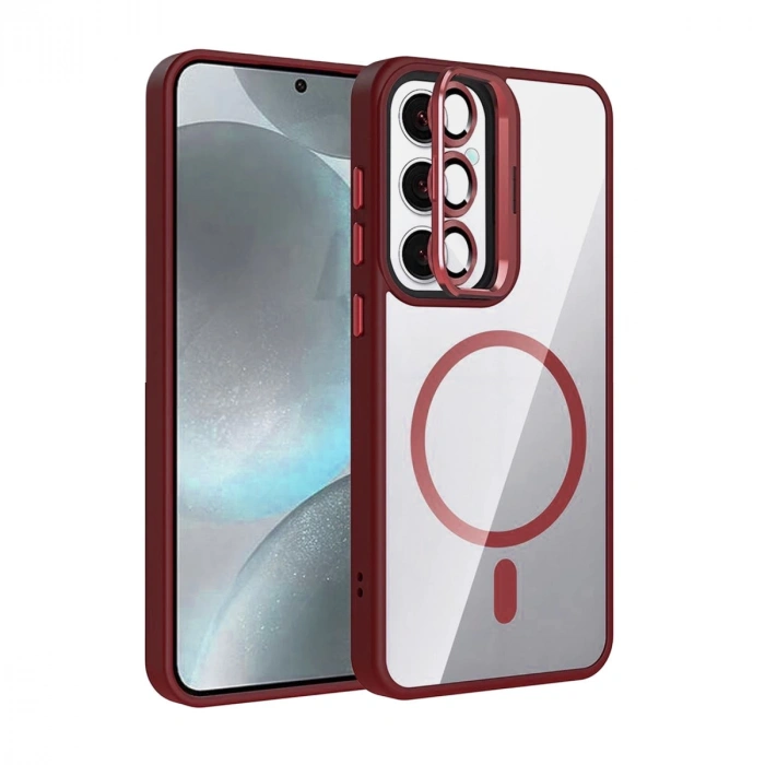 Joko Samsung Galaxy S25 Remim Lensli Magsafe Standlı Kapak - Bordo