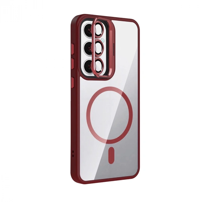 Joko Samsung Galaxy S25 Remim Lensli Magsafe Standlı Kapak - Bordo