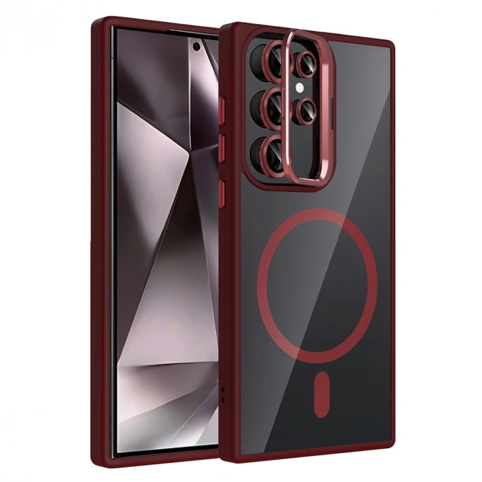 Joko Samsung Galaxy S25 Ultra Remim Lensli Magsafe Standlı Kapak - Bordo