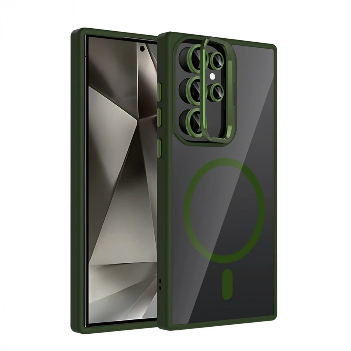 Joko Samsung Galaxy S25 Ultra Remim Lensli Magsafe Standlı Kapak - Koyu Yeşil