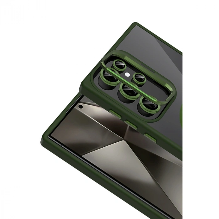 Joko Samsung Galaxy S25 Ultra Remim Lensli Magsafe Standlı Kapak - Koyu Yeşil