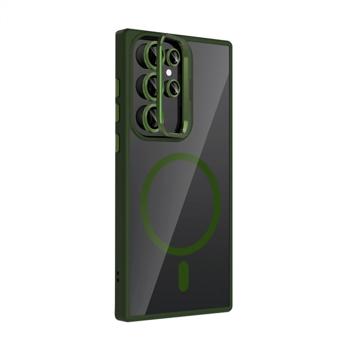 Joko Samsung Galaxy S25 Ultra Remim Lensli Magsafe Standlı Kapak - Koyu Yeşil