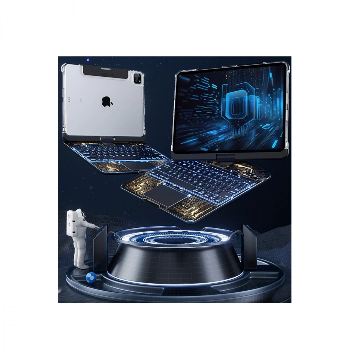 Jp11 İpad Pro 11 (2022) Kılıf Vales Dönen Ledli Klavyeli Tablet Kılıfı - Siyah