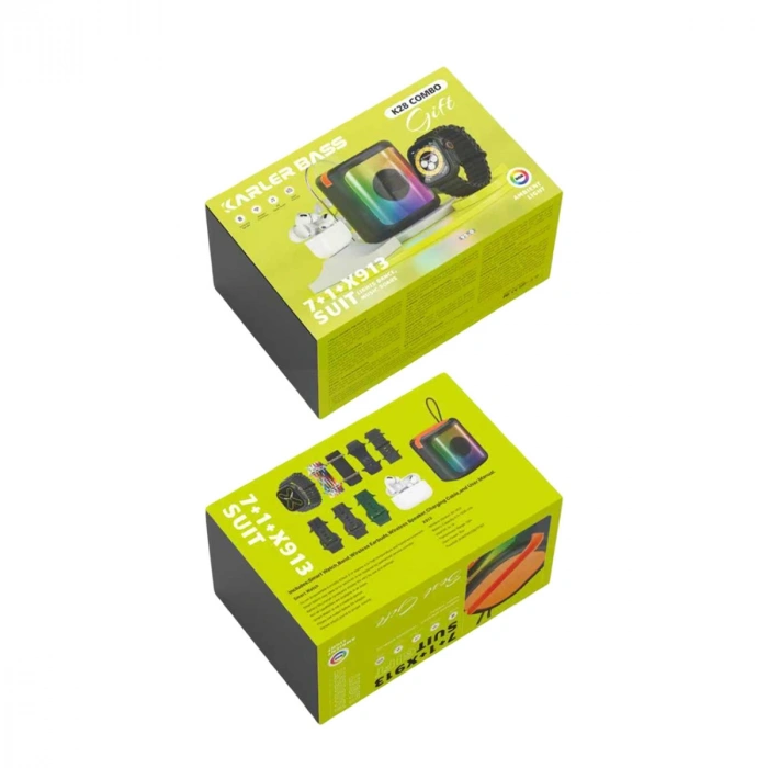 K28 Kombo 7 Adet Kordon (saat Değildir) Akıllı Saat Airpods Kulaklık Kablosuz Hoparlör Set - Siyah