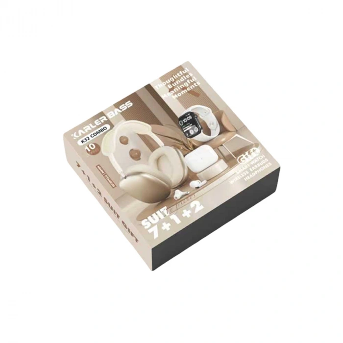 K32 Kombo 7 Adet Kordon (saat Değildir) Akıllı Saat Airpods Kulaklık Kafa Üstü Kablosuz Kulaklık Set - Beyaz