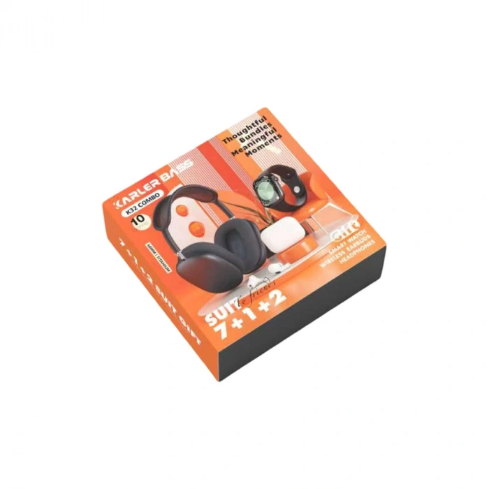 K32 Kombo 7 Adet Kordon (saat Değildir) Akıllı Saat Airpods Kulaklık Kafa Üstü Kablosuz Kulaklık Set - Siyah