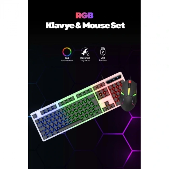 Kablolu Işıklı Gaming Standart Türkçe Q Klavye Ve Mouse Seti