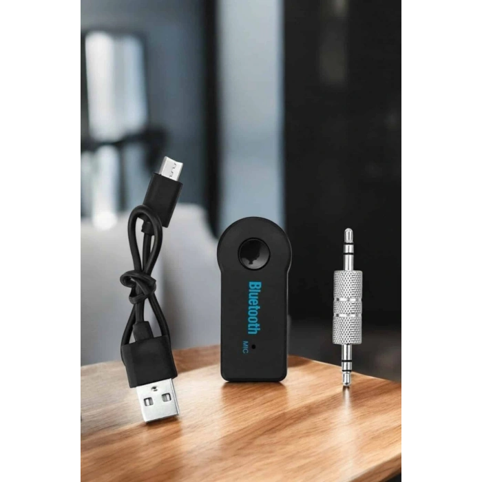 Kablosuz Bluetooth Aux Araç Kiti Siyah Hafıza Kartlı