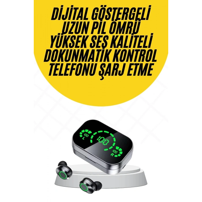 Kablosuz Bluetooth Kulaklık Çift Telefon Destekli Powerbankli Dijital Göstergeli