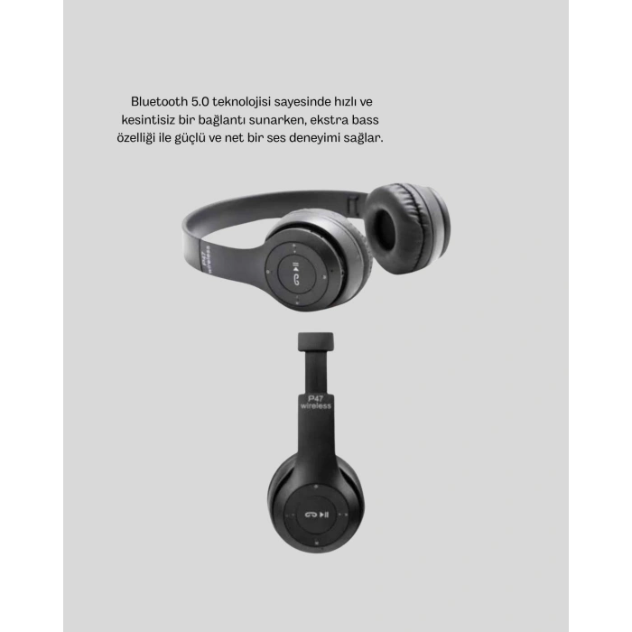 Kablosuz Bluetooth Kulaklık – Tf Kart, Aux, Mikrofonlu, Suya Dayanıklı, 10m Menzil