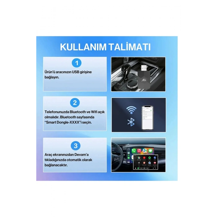 Kablosuz Carplay & Android Auto Adaptörü - Apple Ve Android Cihazlar İçin Evrensel Wireless Carplay Çevirici
