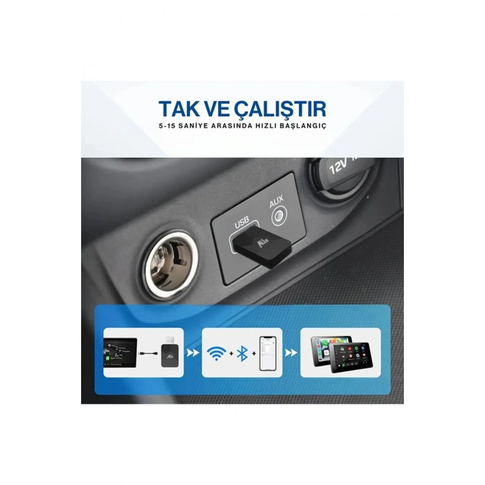 Kablosuz Carplay & Android Auto Adaptörü - Apple Ve Android Cihazlar İçin Evrensel Wireless Carplay Çevirici