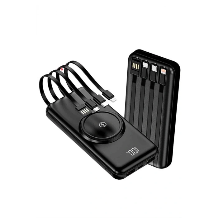 Kablosuz Çoklu Şarj Girişli 10.000 Mah Kablolu Powerbank Taşınabilir