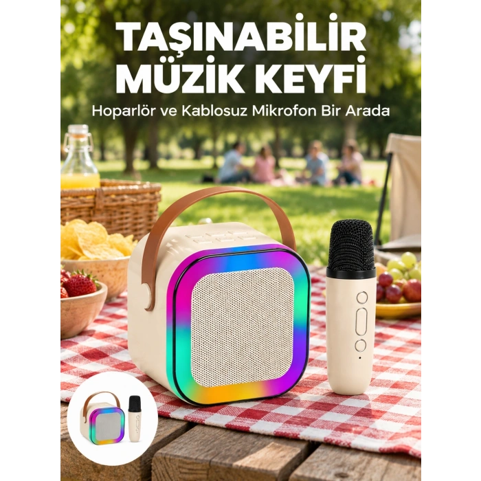 Kablosuz Karaoke Mikrofon Hoparlör Seti Güçlü Ses Çıkışı Yeni Nesil