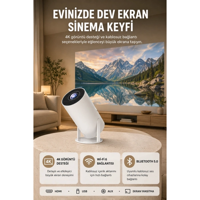 Kablosuz Projeksiyon Cihazı 4k Destekli Hdmı Usb Oyun Uyumlu