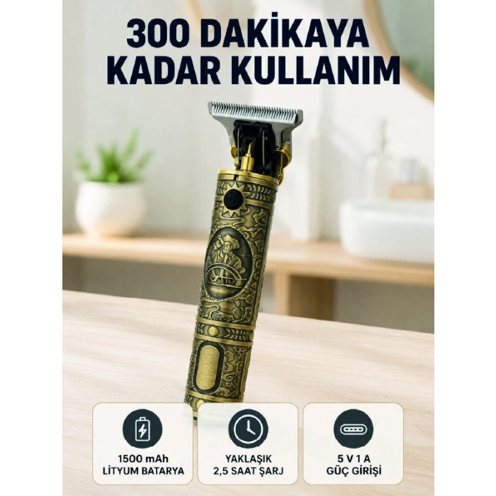 Kablosuz Saç Sakal Kesme Makinesi T Tipi Metal Bıçaklı 3 Kademeli Taraklı