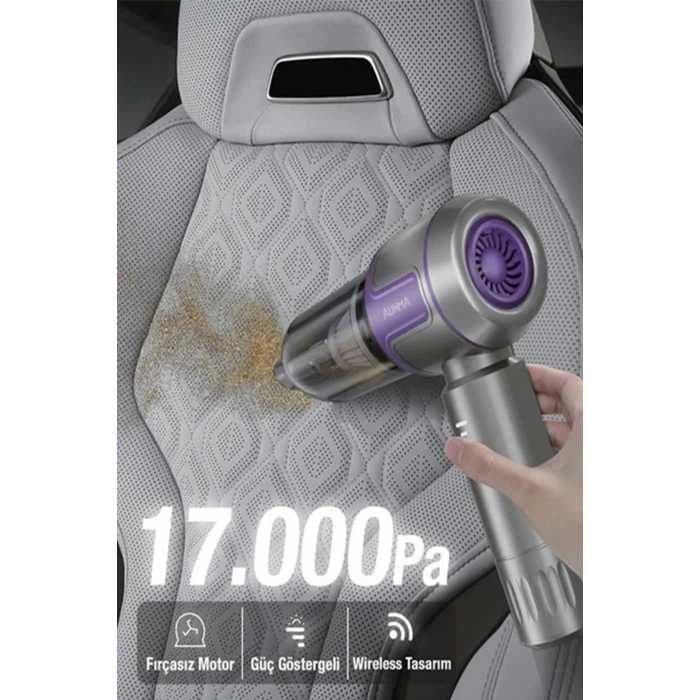 Kablosuz Taşınabilir Araç İçi El Süpürgesi 17000pa Güçlü Vakum 4’ü 1 Arada Çok Amaçlı Temizlik