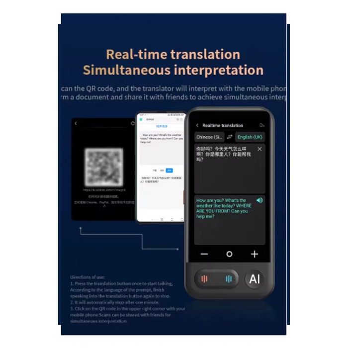 Kameralı 140 Dilde Wifi Özellikli Translator Elektronik Çeviri Cihazı Türkçe Menü
