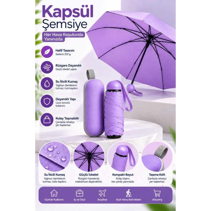Kapsül Şemsiye Mor