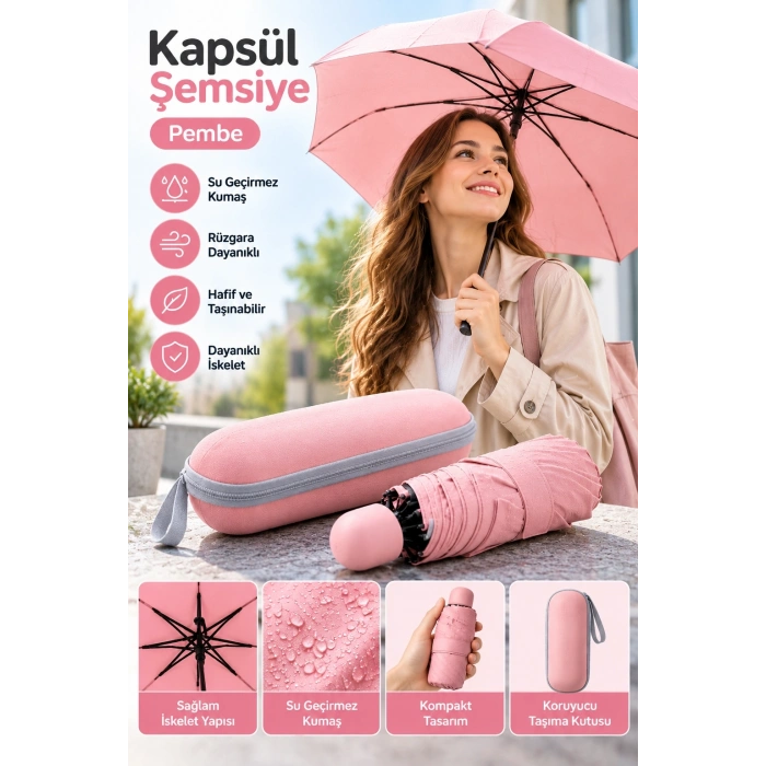 Kapsül Şemsiye Pembe